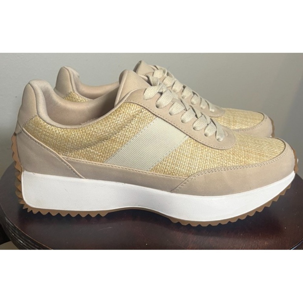 DV Dolce Vita Breela Raffia Woven Platform Sneaker 8.5 Brown Neutral Boho Chic